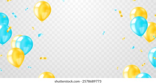 Beautiful blue and yellow 3d balloon illustration template banner vector background design
