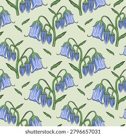 Beautiful bluebell flowers seamless pattern background. Sweet botanical floral ornament for textile and fabric design vector.
