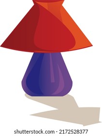 beautiful blue-purple round lamp with red lampshade and cast shadow