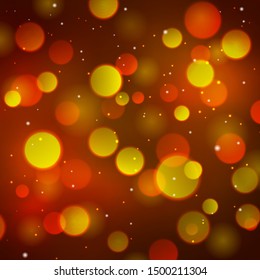 Beautiful blurred background in orange and yellow colors. Night city glitter lights backdrop. Merry Christmas and Happy new year decoration. Abstract defocused wallpaper vector illustration.