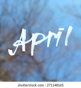 Beautiful blurred background with text and spring branches.