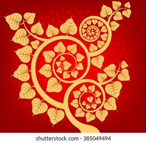 Beautiful Bodhi tree on a red Asian culture vector abstract background