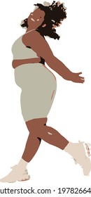 beautiful body positive girl jumping