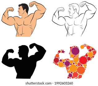 Beautiful bodybuilder vector illustration, A sketch of healthy man, Logo idea for a gymnasium