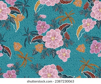 Beautiful Bohemian chic seamless pattern Hand drawn Floral and Botanical pattern Bali inspired ,Design for fashion , fabric, textile, wallpaper , wrapping and all prints