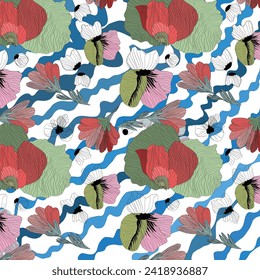 Hermoso patrón bohemio chic impecable Dibujo manual Patrón floral y botánico inspirado en Bali ,Diseño para la moda , tela, textil, papel pintado , envoltura y todas las impresiones
