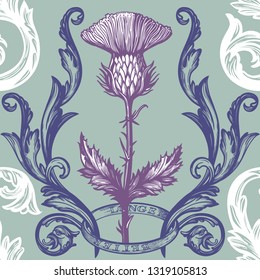 Beautiful bohemian damask seamless ornament with thistle flower.