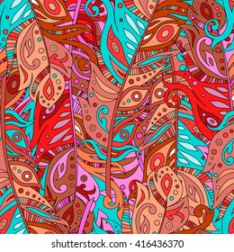 beautiful boho birds feather vector seamless pattern