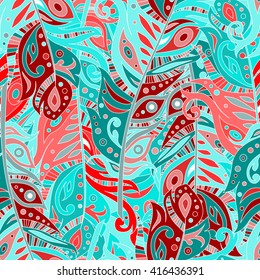 beautiful boho birds feather vector seamless pattern