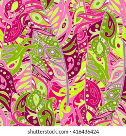 beautiful boho birds feather vector seamless pattern