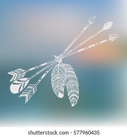 Beautiful boho elements  arrows, feathers 