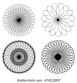 Beautiful boho round set with mandala. Sacred Geometric circle elements made in hand drawn ethnic art. Flash tattoo sketch. Astrology, alchemy, spiritual magic symbol hatching. Vector.
