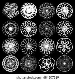 Beautiful boho round set with mandala. Sacred Geometric circle elements made in hand drawn ethnic art. Flash tattoo sketch. Astrology, alchemy, spiritual magic symbol hatching. Vector.