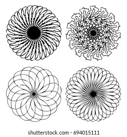 Beautiful boho round set with mandala. Sacred Geometric circle elements made in hand drawn ethnic art. Flash tattoo sketch. Astrology, alchemy, spiritual magic symbol hatching. Vector.