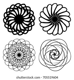 Beautiful boho round set with mandala. Sacred Geometric circle elements made in hand drawn ethnic art. Flash tattoo sketch. Astrology, alchemy, spiritual magic symbol hatching. Vector.