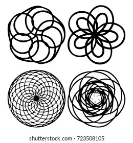 Beautiful boho round set with mandala. Sacred Geometric circle elements made in hand drawn ethnic art. Flash tattoo sketch. Astrology, alchemy, spiritual magic symbol hatching. Vector.