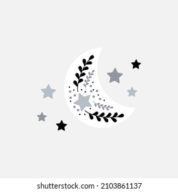 Beautiful boho simplistic folky moon vector illustration