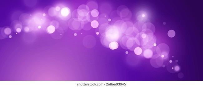 Hermoso efecto de luz bokeh. Fondo púrpura con círculos brillantes blancos