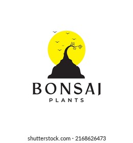 beautiful bonsai plant with sunset logo design vector graphic symbol icon illustration creative idea