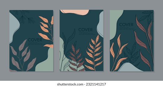 Beautiful book cover design with floral pattern. hand drawn botanical background. A4 size For notebooks, books, planners, brochures, catalogs