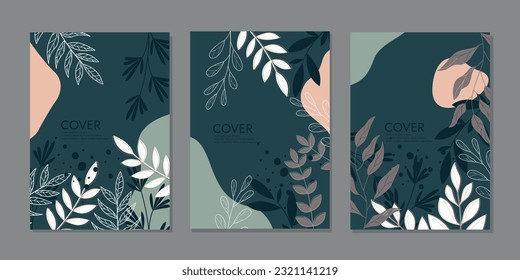 Beautiful book cover design with floral pattern. hand drawn botanical background. A4 size For notebooks, books, planners, brochures, catalogs