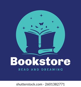 A beautiful bookstore logo design. Vector illustration.