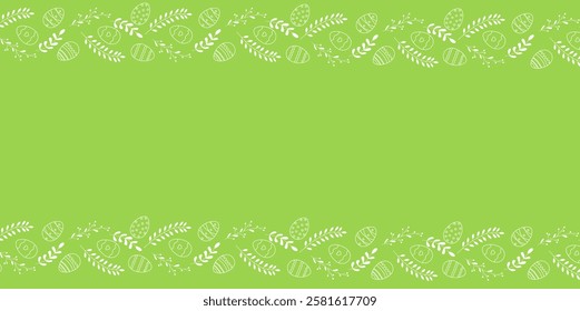 Beautiful border with Easter eggs composition. Seamless horizontal string, ribbon. Holiday design for invitation, banner, greeting card. Vector illustration