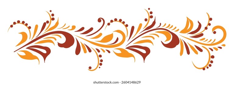 Beautiful border or ornament in the Old Russian style. Traditional Slavic, folk motif. Vector twigs, berries, flowers and leaves. For cards, fabric, textiles, clothing, packaging.