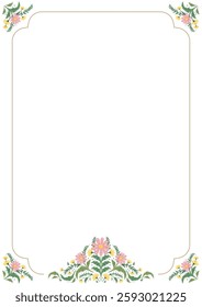 Beautiful botanical floral flower border frame background decorated in classic elegant art nouveau victorian design style for invitation, certificate, book pages, brochure, template, layout, etc