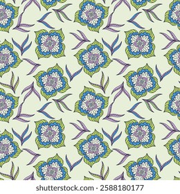 Beautiful botanical floral illustration allover repeat design for digital printing for all digital textile design