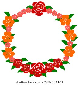 schöner botanischer Rahmen. Kombination aus Kreis, Blättern und Blume. geeignet für Hochzeitseinladung, Karten, Logo-Design, Plakatvorlage, Geburtstagseinladung. Elegante minimale Vektorgrafik einzeln.