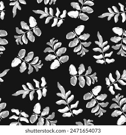 Beautiful botanical leaf pattern. seamless of black and white leaves with background. Vector decorative leaf pattern background. branches with leafs pattern.