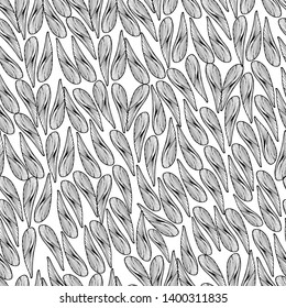 Beautiful botanical pattern with abstract stones, maple seeds, drawn by hand with mascara. Maple tree petals in different angles with a liner. For design, wallpaper, scrapbooking