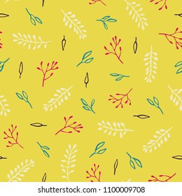 Beautiful Botanical pattern. Seamless floral texture with different Leaves.
