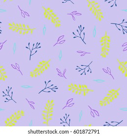 Beautiful Botanical pattern. Seamless floral texture with different Leaves.