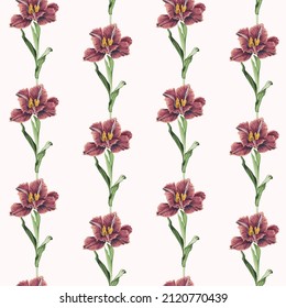 Beautiful botanical pattern with tulip flowers, seamless pattern. A beautiful print for printing on fabric, wallpaper, designer prints.