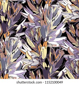 Beautiful botanical vector with flowers lily.Seamless pattern with with stylized flowers. Can be used for textile, stationary, backgrounds and wallpaper.