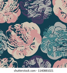 Beautiful botanical vector with flowers peonies. Seamless pattern with with stylized flowers. Can be used for textile, stationary, backgrounds and wallpaper.