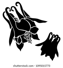 Beautiful botanical vector with flowers watershed. Black silhouettes on white background.