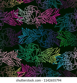 Beautiful botanical vector with peonies. Seamless vector background with pattern of peonies. Bright, rich design. Suitable for textiles, wallpaper, wrapping paper, etc.