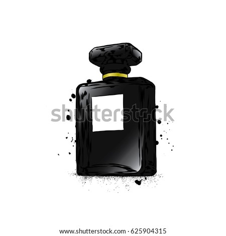 A beautiful bottle of female perfume. Vector illustration for a postcard or a poster, print for clothes. For her. Fashion & Style. Glamorous accessory.