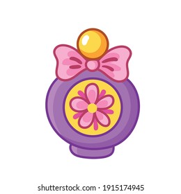 Beautiful bottle of perfume with flowers. Vector illustration in cartoon style.