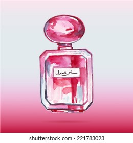 Beautiful bottle of perfume. Hand drawn Watercolor vector illustration.
