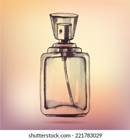 Beautiful bottle of perfume. Hand drawn Watercolor vector illustration.