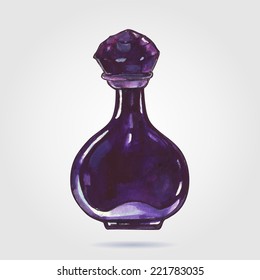 Beautiful bottle of perfume. Hand drawn Watercolor vector illustration.