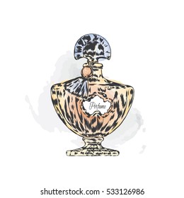 Hermosa botella de perfume. Ilustración vectorial.