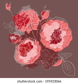 Beautiful bouquet blooming roses. Handdrawn vector illustration