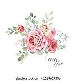 beautiful bouquet floral  and leaves template