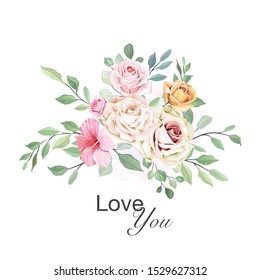 beautiful bouquet floral  and leaves template