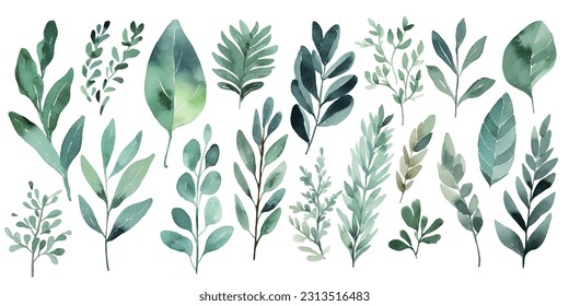 Beautiful bouquet of flowers assembled in watercolor style on white background flat vector illustration, decorative seamless botanical leaves floral pattern